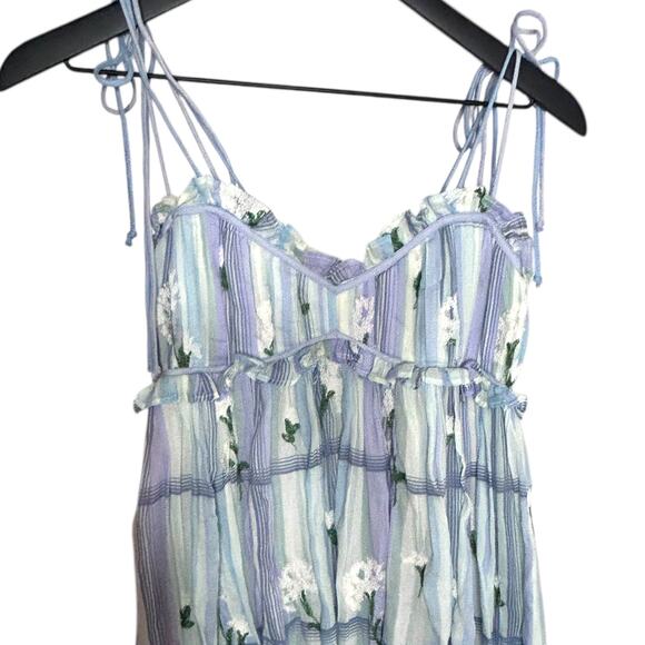 Free People Willow Maxi Dress Striped Embroidered Flowers Blue XS - Picture 7 of 10